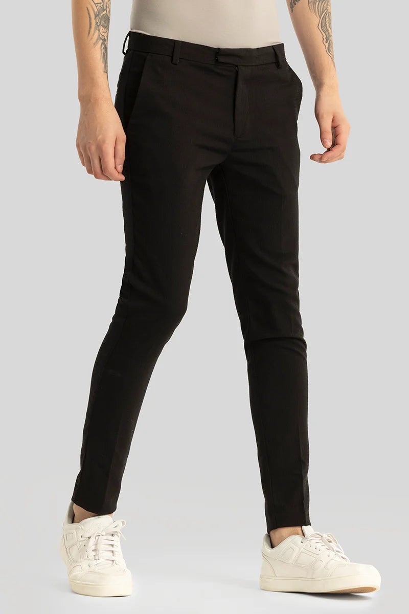 SNITCH Yann Black Plain Slim Fit Trousers - Image 4